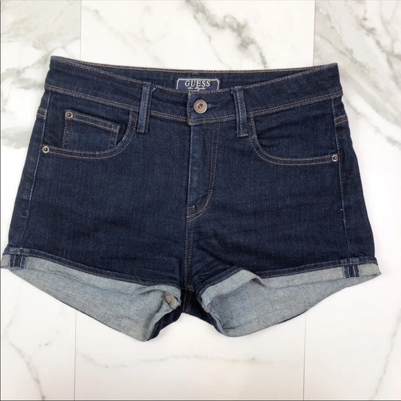Guess Pants - Guess High Rise Dark Wash Trendy Denim Flattering Shorts Size 27